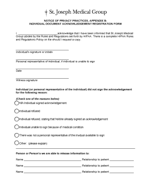HIPAA Privacy Practices Acknowledgement Form
