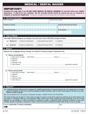 Medical/Dental Waiver Form