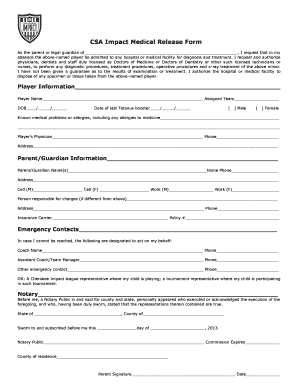 CSA Impact Medical Release Form