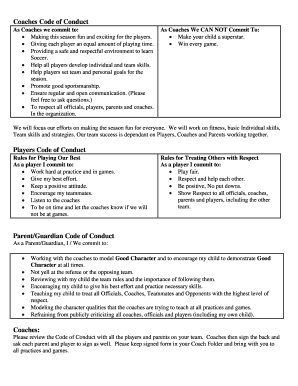 Soccer Team Code of Conduct Agreement