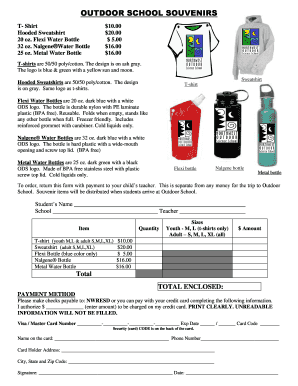 Outdoor School Souvenir Order Form