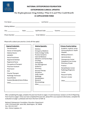 Bisphosphonate Drug Holiday CE Application Form
