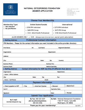 National Osteoporosis Foundation Membership Application