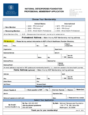 National Osteoporosis Foundation Professional Membership Application