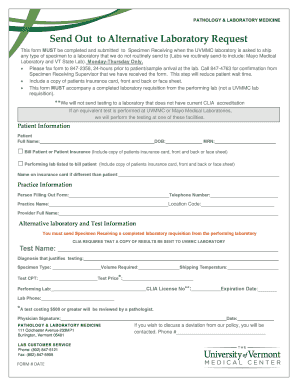 UVMMC Alternative Laboratory Request Form