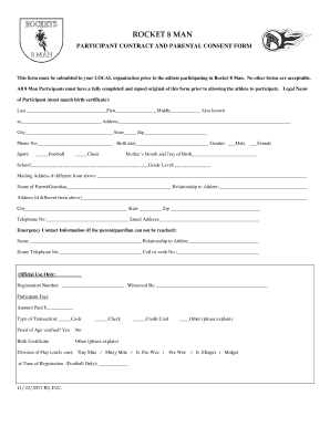 Rocket 8 Man Participant Contract and Parental Consent Form