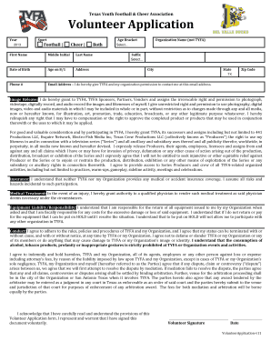 Texas Youth Football & Cheer Association Volunteer Application
