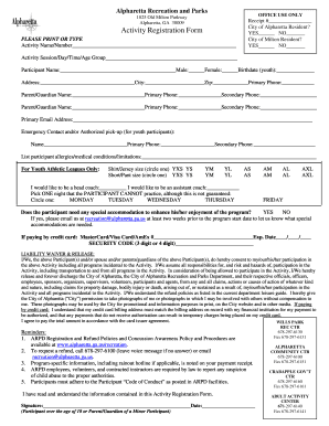 Alpharetta Activity Registration Form