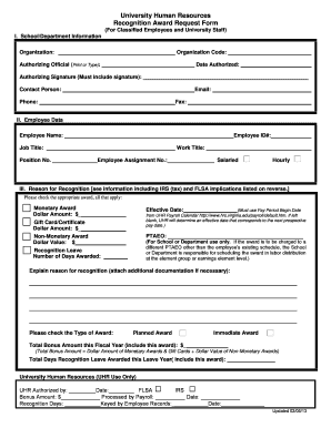 University Recognition Award Request Form