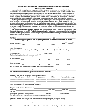 University of Virginia Employment Consumer Report Authorization