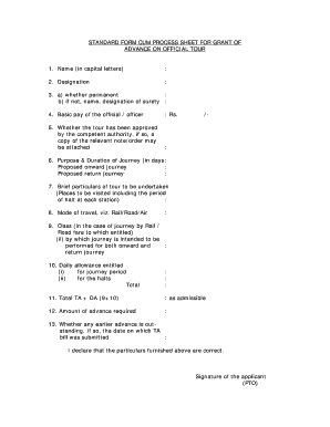 Advance on Official Tour Form
