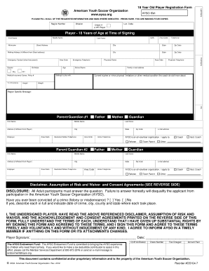 18 Year Old Player Registration Form