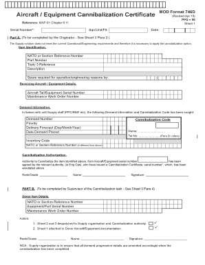 Aircraft Equipment Cannibalization Certificate
