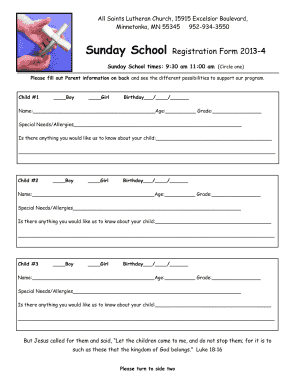 Fillable Online allsaintsmtka Sunday School Registration form 2012 ...