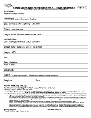 Illinois State Soccer Association Player Registration Form