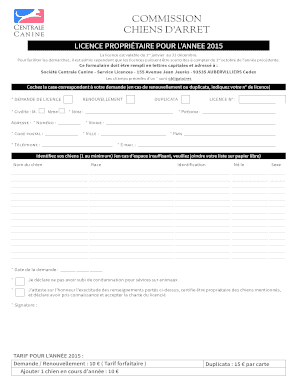Licence Propriétaire Pour L'Année 2015