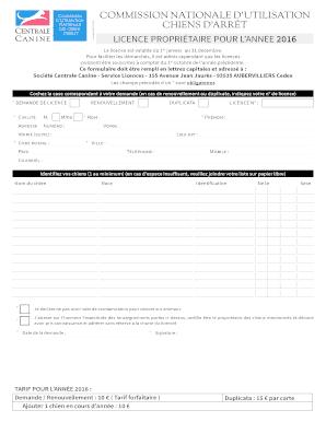 Licence Propriétaire Chiens d'Arrêt