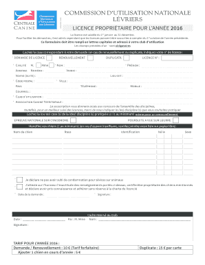 LICENCE PROPRIÉTAIRE POUR L’ANNÉE 2016
