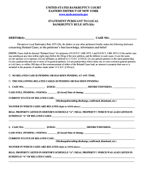 Bankruptcy Related Cases Disclosure Form