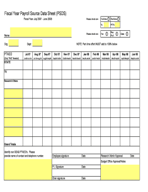Fiscal Year Payroll Source Data Sheet