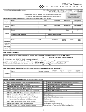 2014 Tax Organizer