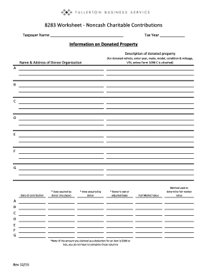 IRS Noncash Charitable Contributions Worksheet