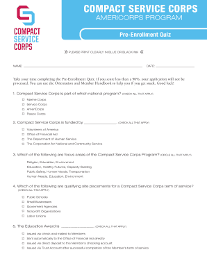 Compact Service Corps Pre-Enrollment Quiz