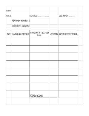 PVSA Record of Service Form
