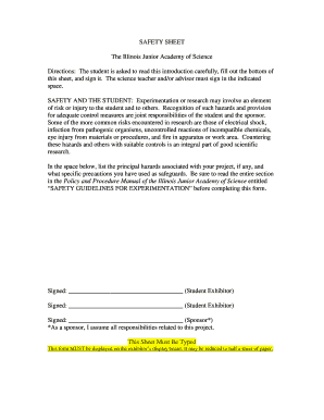 Illinois Junior Academy of Science Safety Sheet