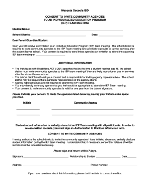 Consent to Invite Community Agencies to IEP Meeting