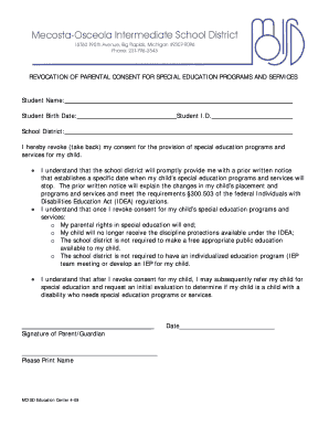 Revocation of Parental Consent for Special Education