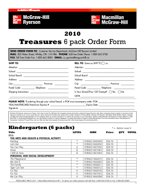 Treasures 6 Pack Order Form