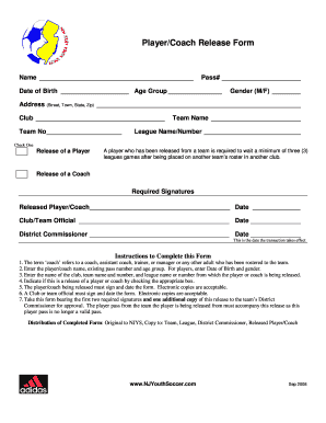 Player/Coach Release Form