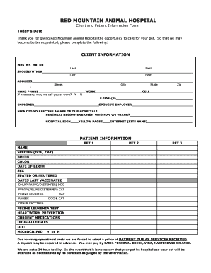 Client and Patient Information Form