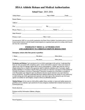 HSAA Athletic Release and Medical Authorization