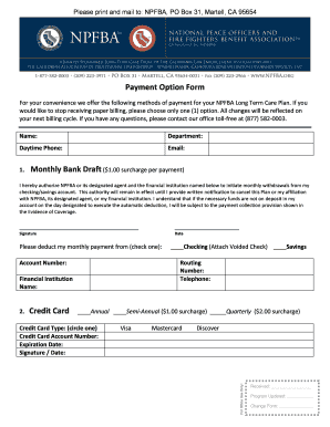 NPFBA Long Term Care Payment Option Form