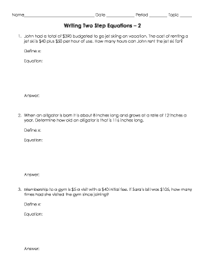 Writing Two Step Equations Worksheet