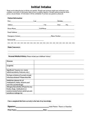 Acupuncture Patient Intake Form