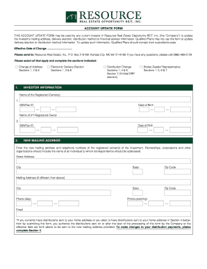 Account Update Form for Resource Real Estate REIT