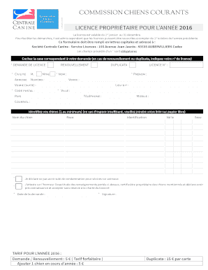 Licence Propriétaire Pour L’Année 2016