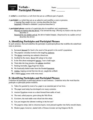 Lesson Verbals Participial Phrases Worksheet