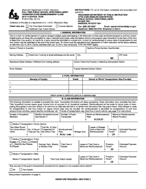 Wisconsin Full-Time Public School Open Enrollment Transportation Reimbursement Claim