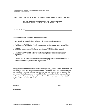 Ventura County Schools Employee Internet User Agreement