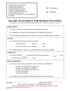 Salary Placement Form for Budget Planning