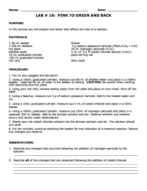 Lab Report Form 16 Pink to Green and Back