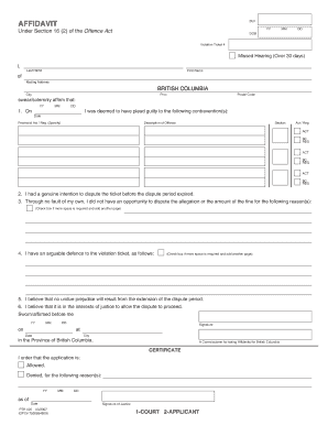Affidavit for Missed Hearing on Violation Ticket