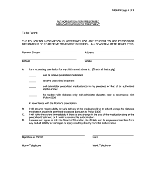 Authorization for Prescribed Medication or Treatment