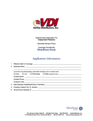 Supplemental Application For Independent Retailers Business Owners Policy
