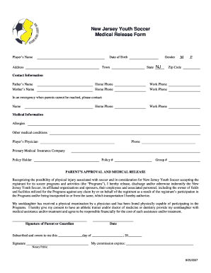 New Jersey Youth Soccer Medical Release Form