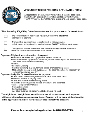 VFW Unmet Needs Program Application Form